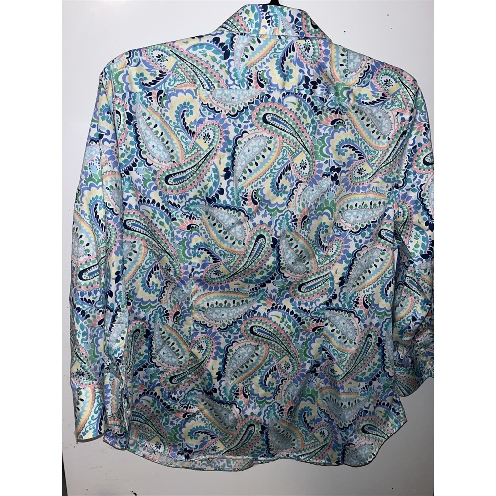 Chaps No Iron Paisley Shirt Womens Size Large Colorful Preppy Classic - Picture 5 of 6